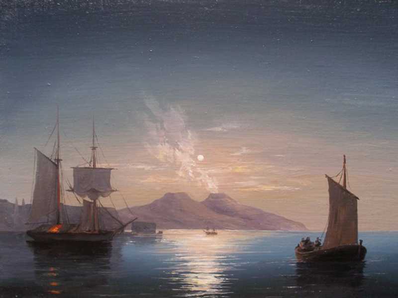 Неаполитанский залив в лунную ночь, иван айвазовский 1842 год