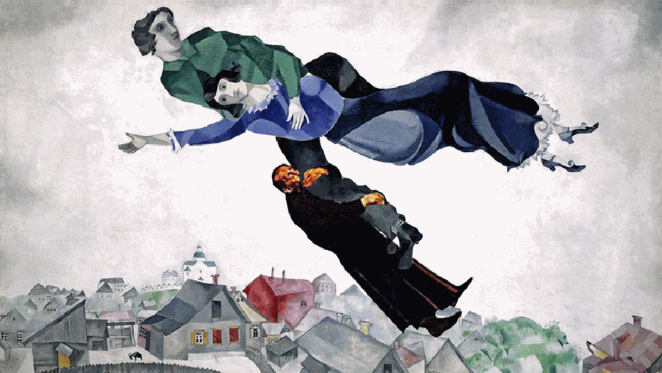 Картина марка Шагала над городом. Шагал строительство