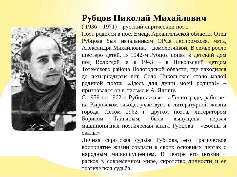 Краткая биография и творчество николая рубцова